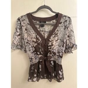 VTG Arden B Sheer Floral Peplum Blouse Y2K Fairycore Cottage Fairy Goblincore S